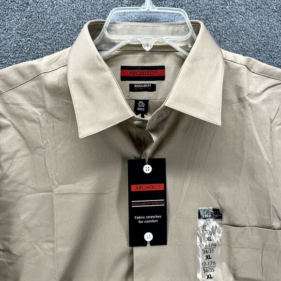 Architect Shirt Mens XL 17‎ 17.5 34 35 Tan Regular Fit Stretch Button Up - Picture 3 of 14